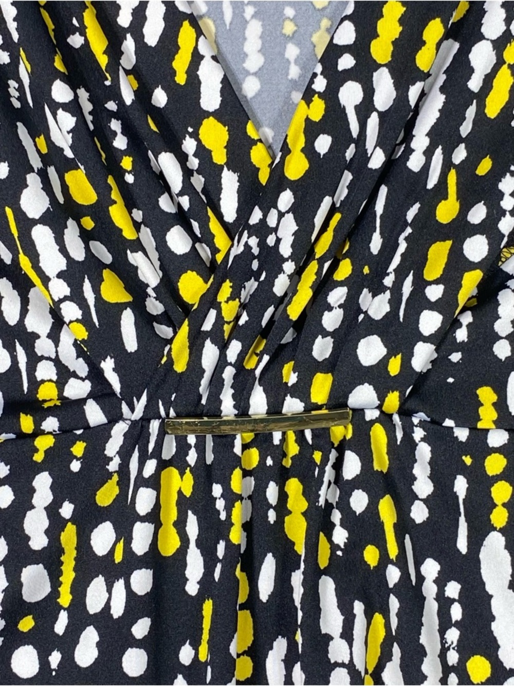 Laura Ashley Dot Pattern Blouse Women XL Yellow Black V-Neck Empire Waist Career - Picture 3 of 11